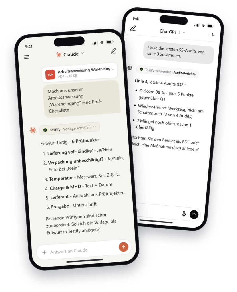 Testify per KI: Checkliste erstellen und Audit auswerten in Claude und ChatGPT